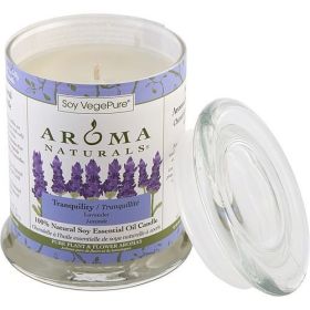 TRANQUILITY AROMATHERAPY by Tranquility Aromatherapy ONE 3.7x4.5 inch MEDIUM GLASS PILLAR SOY AROMATHERAPY CANDLE. THE ESSENTIAL OIL OF LAVENDER