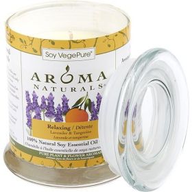 RELAXING AROMATHERAPY by Relaxing Aromatherapy ONE 3.7x4.5 inch MEDIUM GLASS PILLAR SOY AROMATHERAPY CANDLE.COMBINES THE ESSENTIAL OILS OF LAVEND