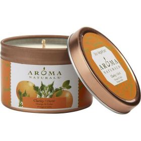 CLARITY AROMATHERAPY by CLARITY AROMATHERAPY ONE 2.5x1.75 inch TIN SOY AROMATHERAPY CANDLE. COMBINES THE ESSENTIAL OILS OF ORANGE & CEDAR. BURNS