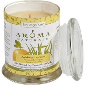 AMBIANCE AROMATHERAPY by Ambiance Aromatherapy ONE 3.7x4.5 inch MEDIUM GLASS PILLAR SOY AROMATHERAPY CANDLE. COMBINES THE ESSENTIAL OILS OF ORANG