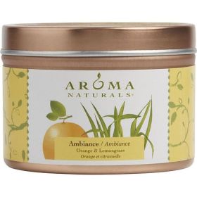 AMBIANCE AROMATHERAPY by Ambiance Aromatherapy ONE 2.5x1.75 inch TIN SOY AROMATHERAPY CANDLE. COMBINES THE ESSENTIAL OILS OF ORANGE & LEMONGRASS.