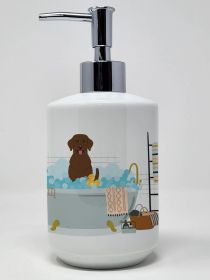 Chocolate Labrador in Bathtub Ceramic Soap Dispenser Hand Soap Dispenser Pump Bottles for Bathroom Kitchen, Empty Refillable Liquid Soap Container