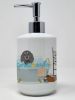 Longhair Blue and Tan Dachshund Ceramic Soap Dispenser Hand Soap Dispenser Pump Bottles for Bathroom Kitchen, Empty Refillable Liquid Soap Container