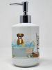Flashy Fawn Boxer in Bathtub Ceramic Soap Dispenser Hand Soap Dispenser Pump Bottles for Bathroom Kitchen, Empty Refillable Liquid Soap Container