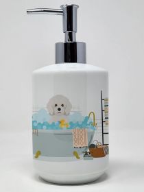 Bichon Frise Ceramic Soap Dispenser Hand Soap Dispenser Pump Bottles for Bathroom Kitchen, Empty Refillable Liquid Soap Container