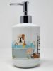 Fawn White English Bulldog in Bathtub Ceramic Soap Dispenser Hand Soap Dispenser Pump Bottles for Bathroom Kitchen