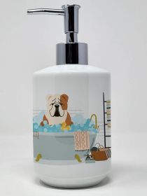 Fawn White English Bulldog in Bathtub Ceramic Soap Dispenser Hand Soap Dispenser Pump Bottles for Bathroom Kitchen