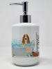 Red and White Tricolor Basset Hound Ceramic Soap Dispenser Hand Soap Dispenser Pump Bottles for Bathroom Kitchen