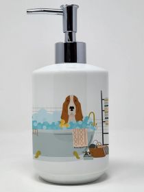 Red and White Tricolor Basset Hound Ceramic Soap Dispenser Hand Soap Dispenser Pump Bottles for Bathroom Kitchen