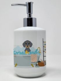 Blue and Tan Dachshund Ceramic Soap Dispenser Hand Soap Dispenser Pump Bottles for Bathroom Kitchen, Empty Refillable Liquid Soap Container