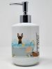 English Toy Terrier in Bathtub Ceramic Soap Dispenser Hand Soap Dispenser Pump Bottles for Bathroom Kitchen, Empty Refillable Liquid Soap Container