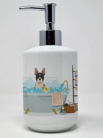 Black Boston Terrier Ceramic Soap Dispenser Hand Soap Dispenser Pump Bottles for Bathroom Kitchen, Empty Refillable Liquid Soap Container
