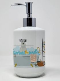 White Miniature Schnauzer in Bathtub Ceramic Soap Dispenser Hand Soap Dispenser Pump Bottles for Bathroom Kitchen