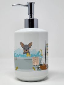 Blue and Tan Chihuahua Ceramic Soap Dispenser Hand Soap Dispenser Pump Bottles for Bathroom Kitchen, Empty Refillable Liquid Soap Container