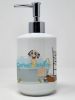 Cream Dapple Dachshund Ceramic Soap Dispenser Hand Soap Dispenser Pump Bottles for Bathroom Kitchen, Empty Refillable Liquid Soap Container