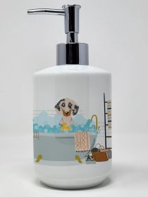Cream Dapple Dachshund Ceramic Soap Dispenser Hand Soap Dispenser Pump Bottles for Bathroom Kitchen, Empty Refillable Liquid Soap Container
