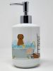 Brown Briard in Bathtub Ceramic Soap Dispenser Hand Soap Dispenser Pump Bottles for Bathroom Kitchen, Empty Refillable Liquid Soap Container