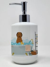 Brown Briard in Bathtub Ceramic Soap Dispenser Hand Soap Dispenser Pump Bottles for Bathroom Kitchen, Empty Refillable Liquid Soap Container