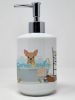 Gold Chihuahua Ceramic Soap Dispenser Hand Soap Dispenser Pump Bottles for Bathroom Kitchen, Empty Refillable Liquid Soap Container