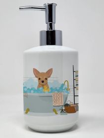 Gold Chihuahua Ceramic Soap Dispenser Hand Soap Dispenser Pump Bottles for Bathroom Kitchen, Empty Refillable Liquid Soap Container