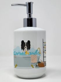 Black and White Papillon Ceramic Soap Dispenser Hand Soap Dispenser Pump Bottles for Bathroom Kitchen, Empty Refillable Liquid Soap Container
