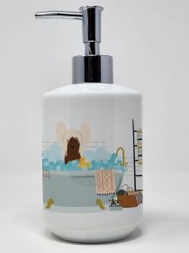 Cream Chinese Crested in Bathtub Ceramic Soap Dispenser Hand Soap Dispenser Pump Bottles for Bathroom Kitchen, Empty Refillable Liquid Soap Container