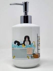 Black and White Shih Tzu Ceramic Soap Dispenser Hand Soap Dispenser Pump Bottles for Bathroom Kitchen, Empty Refillable Liquid Soap Container