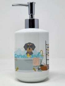 Wirehair Blue and Tan Dachshund Ceramic Soap Dispenser Hand Soap Dispenser Pump Bottles for Bathroom Kitchen, Empty Refillable Liquid Soap Container