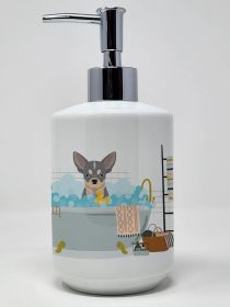 Blue and White Chihuahua Ceramic Soap Dispenser Hand Soap Dispenser Pump Bottles for Bathroom Kitchen, Empty Refillable Liquid Soap Container