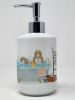Gold and White Shih Tzu Ceramic Soap Dispenser Hand Soap Dispenser Pump Bottles for Bathroom Kitchen, Empty Refillable Liquid Soap Container