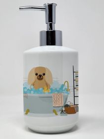 Fawn Sable Pekingese in Bathtub Ceramic Soap Dispenser Hand Soap Dispenser Pump Bottles for Bathroom Kitchen, Empty Refillable Liquid Soap Container