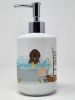 Brown Newfoundland Ceramic Soap Dispenser Hand Soap Dispenser Pump Bottles for Bathroom Kitchen, Empty Refillable Liquid Soap Container