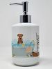Grizzle and Tan Airedale Terrier Ceramic Soap Dispenser Hand Soap Dispenser Pump Bottles for Bathroom Kitchen, Empty Refillable Liquid Soap Container