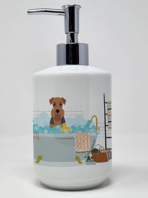 Grizzle and Tan Airedale Terrier Ceramic Soap Dispenser Hand Soap Dispenser Pump Bottles for Bathroom Kitchen, Empty Refillable Liquid Soap Container