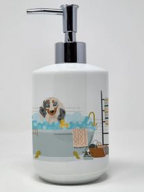 Longhair Cream Dapple Dachshund Ceramic Soap Dispenser Hand Soap Dispenser Pump Bottles for Bathroom Kitchen, Empty Refillable Liquid Soap Container