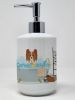 Red and White Papillon Ceramic Soap Dispenser Hand Soap Dispenser Pump Bottles for Bathroom Kitchen, Empty Refillable Liquid Soap Container