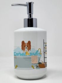 Red and White Papillon Ceramic Soap Dispenser Hand Soap Dispenser Pump Bottles for Bathroom Kitchen, Empty Refillable Liquid Soap Container