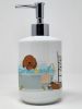 Longhair Red Dachshund Ceramic Soap Dispenser Hand Soap Dispenser Pump Bottles for Bathroom Kitchen, Empty Refillable Liquid Soap Container