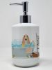 Lemon and White Tricolor Basset Hound Ceramic Soap Dispenser Hand Soap Dispenser Pump Bottles for Bathroom Kitchen