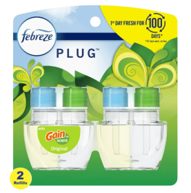 Febreze Plug In Air Freshener, Odor-Fighting Scented Oil Refill, Gain Scent, 2 Refills