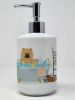 Cream Chow Chow in Bathtub Ceramic Soap Dispenser Hand Soap Dispenser Pump Bottles for Bathroom Kitchen, Empty Refillable Liquid Soap Container