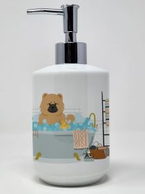 Cream Chow Chow in Bathtub Ceramic Soap Dispenser Hand Soap Dispenser Pump Bottles for Bathroom Kitchen, Empty Refillable Liquid Soap Container