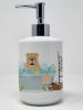 Fawn English Bulldog in Bathtub Ceramic Soap Dispenser Hand Soap Dispenser Pump Bottles for Bathroom Kitchen, Empty Refillable Liquid Soap Container