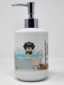 Wirehair Black and Cream Dachshund Ceramic Soap Dispenser Hand Soap Dispenser Pump Bottles for Bathroom Kitchen