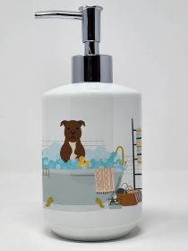 NEW Chocolate Staffordshire Bull Terrier in Bathtub Ceramic Soap Dispenser Hand Soap Dispenser Pump Bottles for Bathroom Kitchen