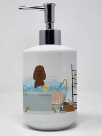 Irish Water Spaniel in Bathtub Ceramic Soap Dispenser Hand Soap Dispenser Pump Bottles for Bathroom Kitchen, Empty Refillable Liquid Soap Container