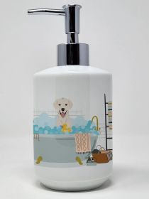 White Cream Labrador Retriever Ceramic Soap Dispenser Hand Soap Dispenser Pump Bottles for Bathroom Kitchen, Empty Refillable Liquid Soap Container