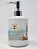 White English Bulldog in Bathtub Ceramic Soap Dispenser Hand Soap Dispenser Pump Bottles for Bathroom Kitchen, Empty Refillable Liquid Soap Container