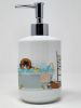 Red Pekingese Ceramic Soap Dispenser Hand Soap Dispenser Pump Bottles for Bathroom Kitchen, Empty Refillable Liquid Soap Container