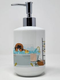 Red Pekingese Ceramic Soap Dispenser Hand Soap Dispenser Pump Bottles for Bathroom Kitchen, Empty Refillable Liquid Soap Container